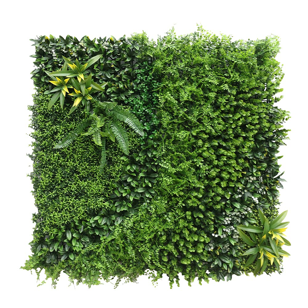 ECOOPTS 20"x20" Faux Ivy Privacy Fence Screen Artificial Boxwood Panels Topiary Hedge Plants for Indoor Outdoor Decoration, #4 Mixed Leaves, 21 Packs