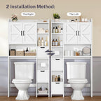 TEENFON Over the Toilet Storage Cabinet with 2 Removable Drawers, Above Toilet Storage Cabinet with 10 Storage Shelves, Taller Wooden Free Standing Bathroom Storage, Laundry Room Storage Shelf, White