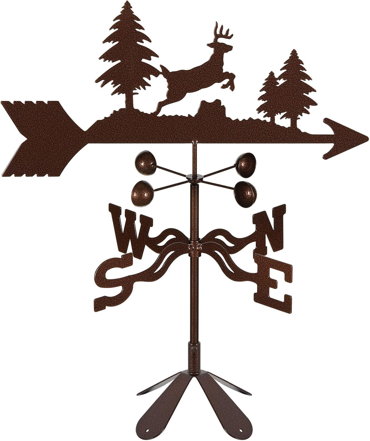 EZ Vane Steel Jumping Deer Weathervane with Wind Cups — 4-Sided Mount