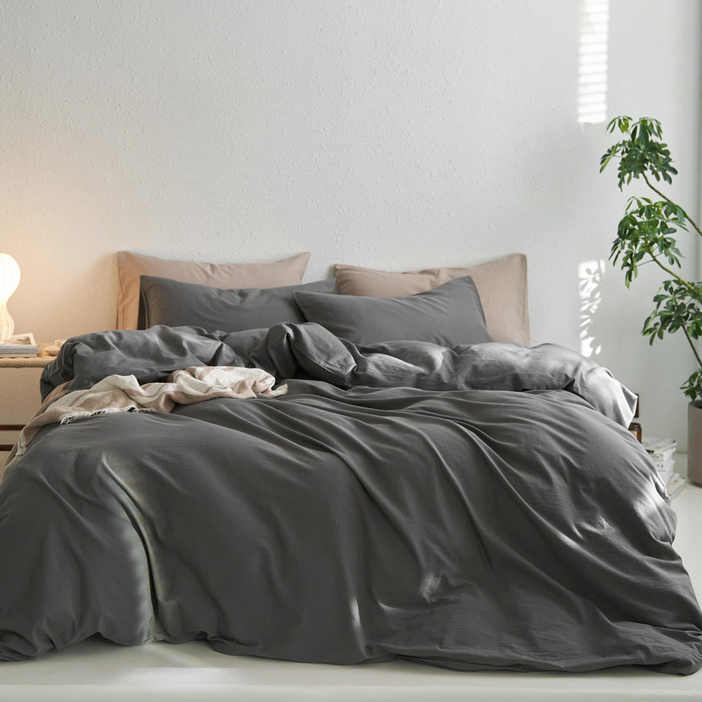 MooMee Upgraded Softer Duvet Cover Set 100% Washed Cotton Twill King