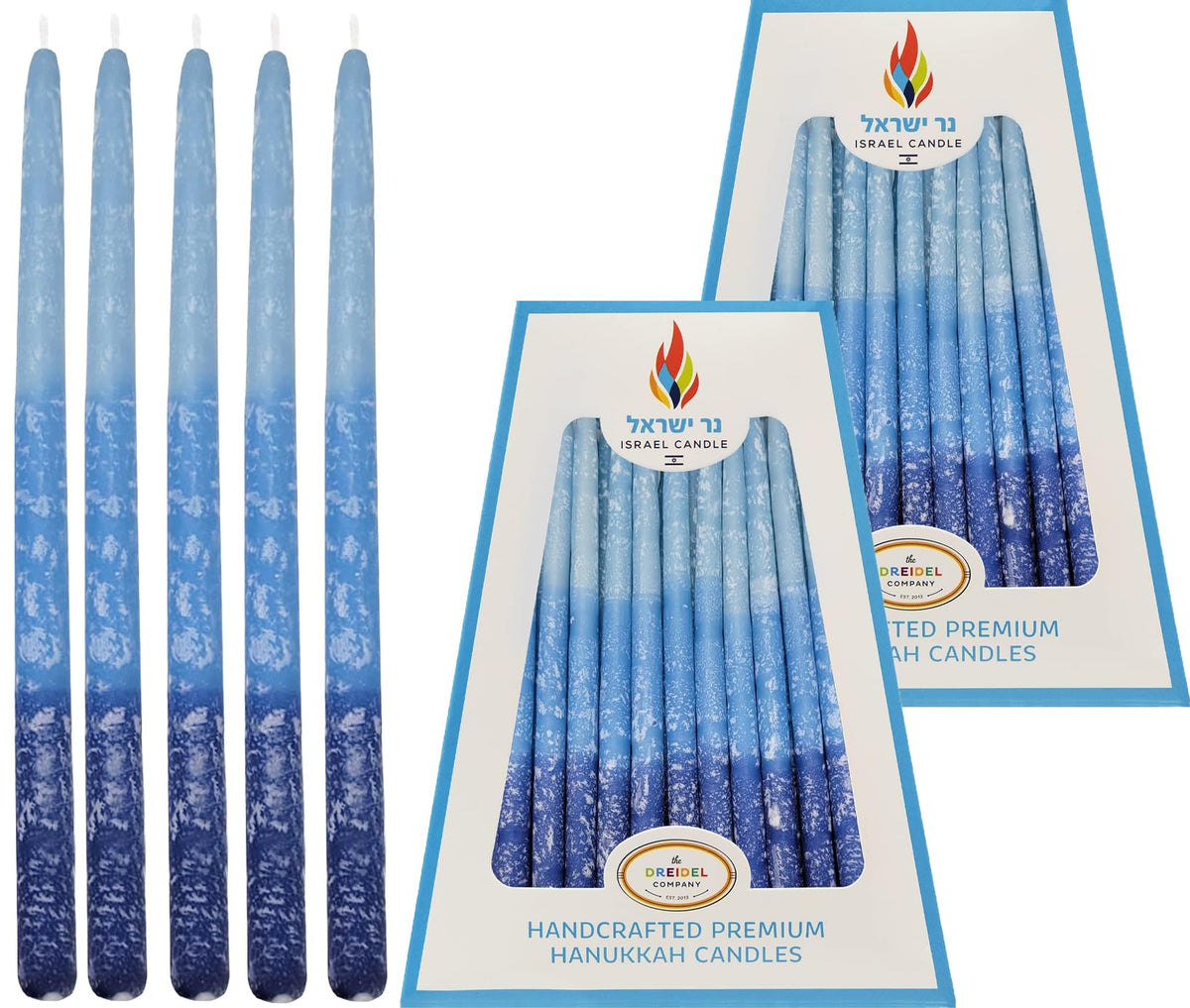 The Dreidel Company Hanukkah Candles Multi Blue Hued Frosted Deluxe Tapered Candles (24-Pack)