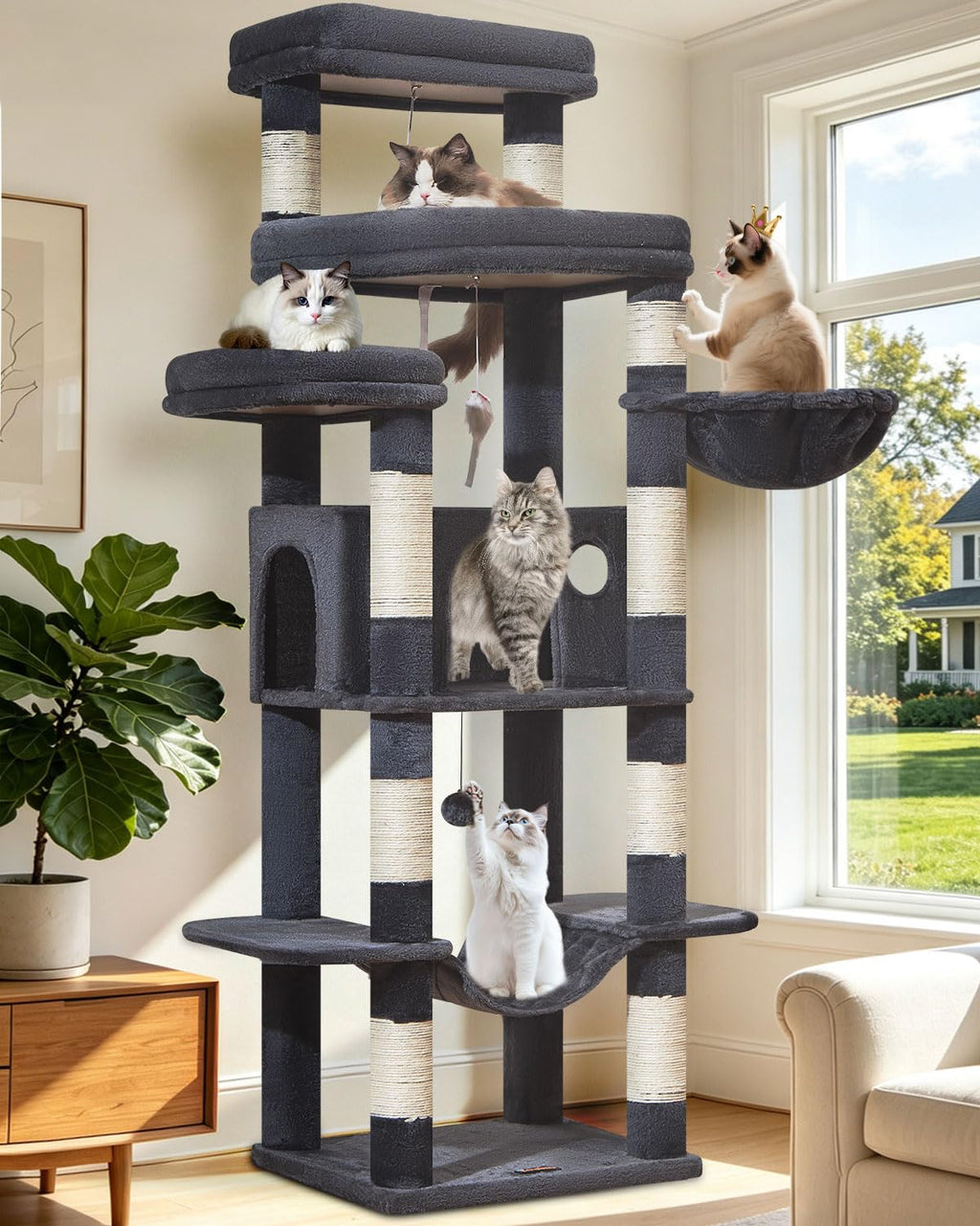 Taoqimiao Heavy-Duty Cat Tree, 71 in Cat Tower for Large Cats 20lbs+