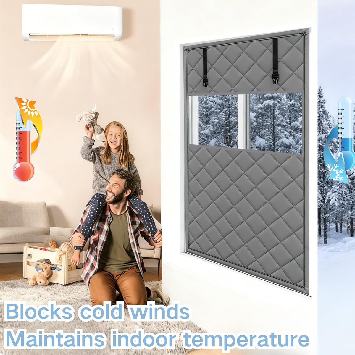 Window Insulation Kit For Window, 3 Laye Thicken Insulated Window Cover, Window Insulation Film With Clear Window, For Winterizing Keeping Home Warm(Brown,79x118in/201x300cm)