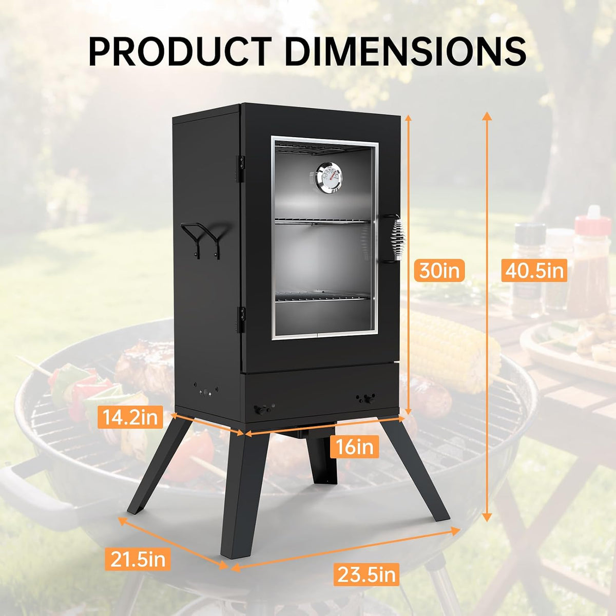 30-inch Electric Vertical BBQ Smoker with Temperature Control, 3 Cooking Grates, Water & Wood Trays, Leg Kit, 725 sq in for Outdoor Backyard, Black