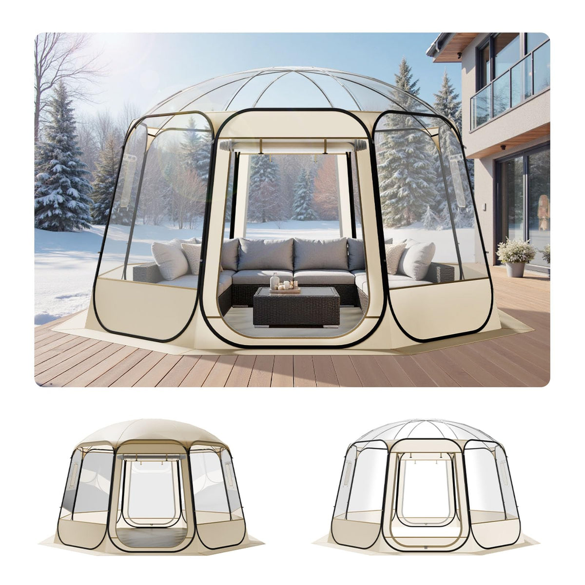 VEVOR Pop up Sports Tent, 8 Sizes Optional Clear Bubble Tent for 1-6 Person, Waterproof Outdoor Pod with Floor Mat & Top Cover, Garden Igloo Dome Tents Camping Shelter for Sports Watching