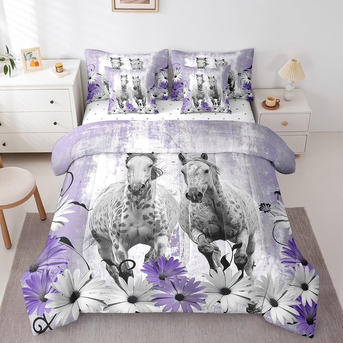 Erosebridal Brown Cow Print King Comforter Set 7 Piece, Simulated Black Cowhide Western Farmhouse Bedding Sets with Sheets, Rustic Highland Cow Skin Bed in a Bag with Fitted Flat Sheet, Pillowcases