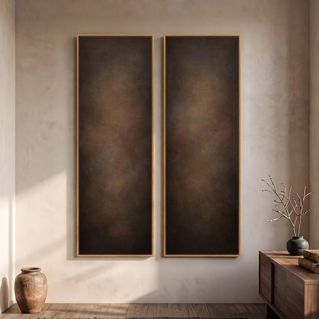 Large Framed Beige Cream Abstract Vertical Wall Art for Hallway, 2 Piece