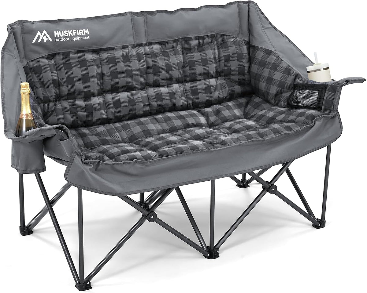 Huskfirm Padded Double Camping Chair, Heavy Duty Camping Loveseat, Grey