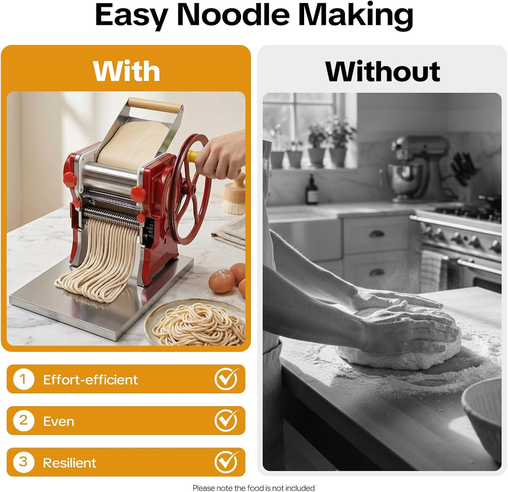 Manual Pasta Maker Machine,Stainless Steel Roller Pasta Maker with 0.5-5mm Adjustable Thickness,Noodle Cutter Perfect for Dumpling Wonton Wrappers Noodles