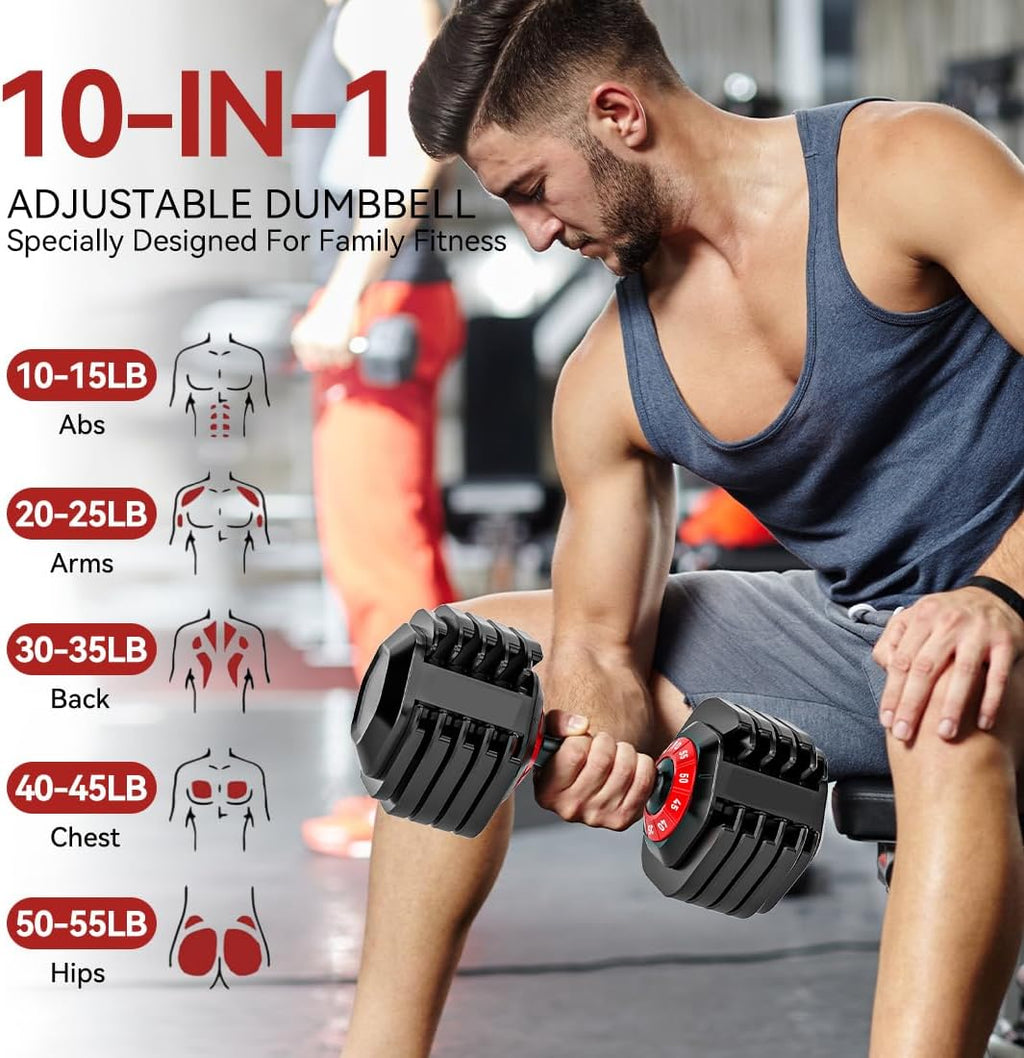 25/50lbs Adjustable Dumbbell Set of 2, 5-in-1 Free Weights Set