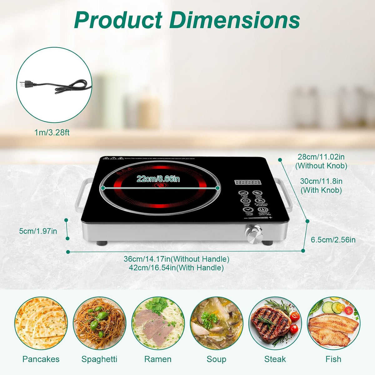 Electric Countertop Single Burner, 3500W Ceramic Cooktop with Crystal Glass Hot Plate & Stay Cool Handles, 12 Level Temperature Control, LED Display, Touch Control, Cooking Stove for Home Camping RV