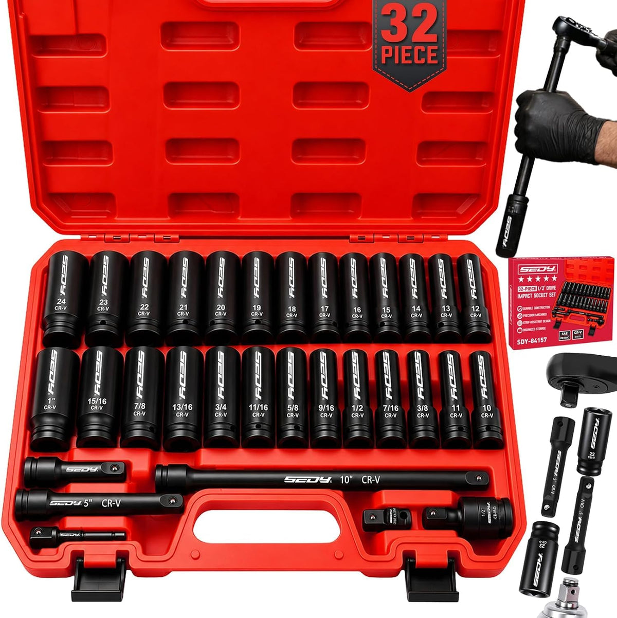 Premium 132-Piece Mechanics Tool Set, SAE/Metric 1/4" & 3/8" Drive Socket Set, Ratcheting Wrenches, Extensions & Adapters, Quick-Release Ratchet, Professional Auto Repair Tool Kit with Storage Case