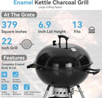 22 inch Kettle Charcoal BBQ Grill with Wheels for Outdoor Cooking