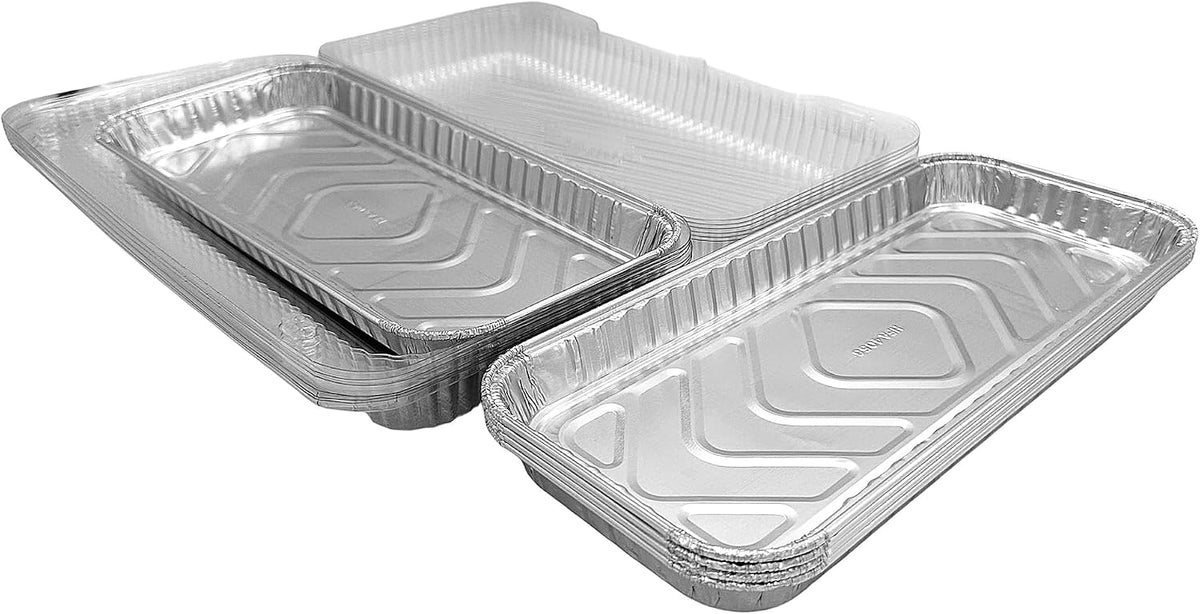 PACTOGO 12" x 5" x 1" Disposable Aluminum Foil Oblong Danish Cake Pans with Clear Hinged Lid Container - Ideal Baking Tins for Sweets, Cakes, Cookies, Brownies (Pack of 100)