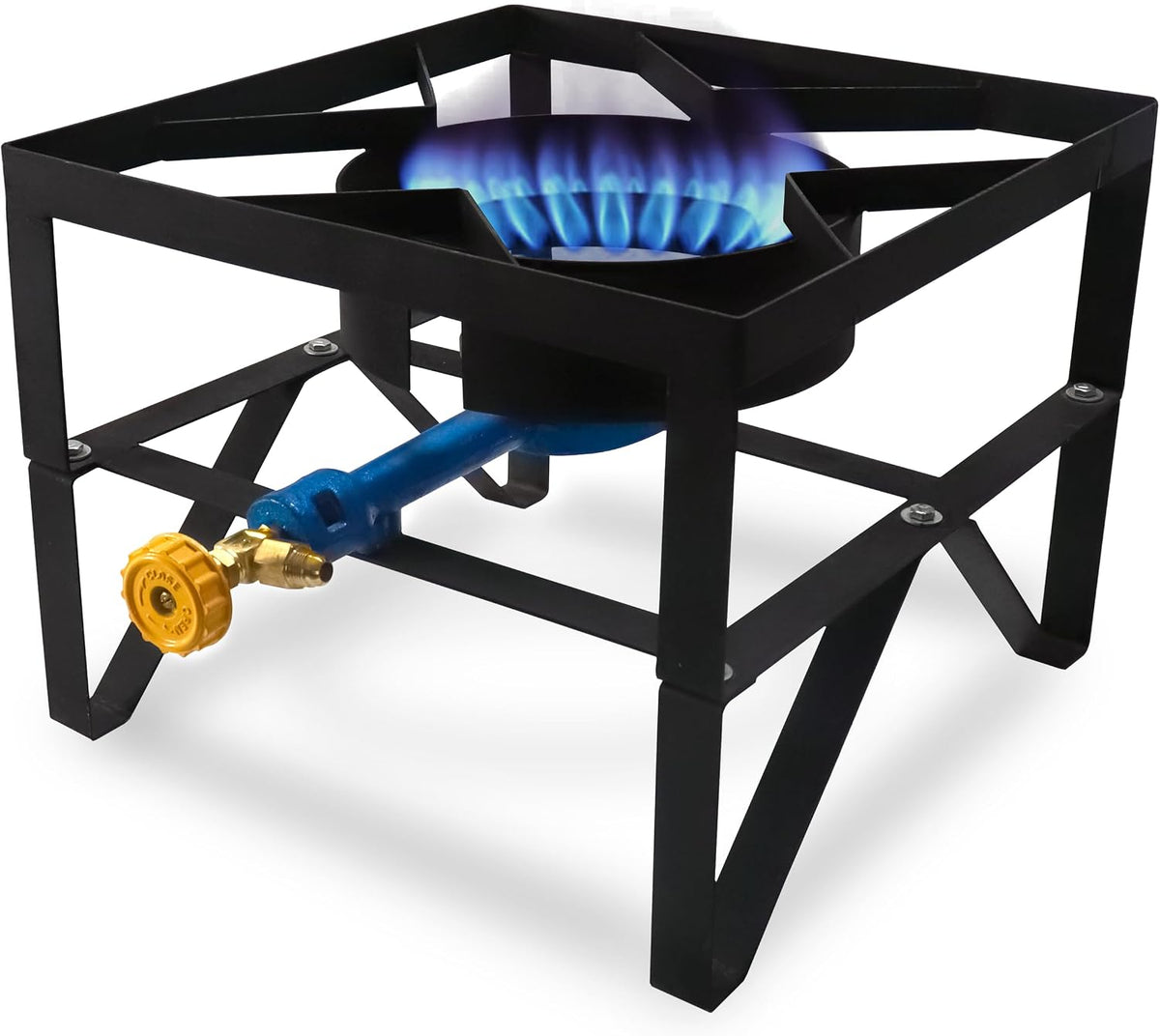 Single Burner Propane Gas Stove - Square Outdoor Propane Burner Heavy Duty - Portable Gas Stove Burner Propane Outdoor Burner - with Hose Pipe, Adjustable 0-20Psi Regulator for Home Brewing