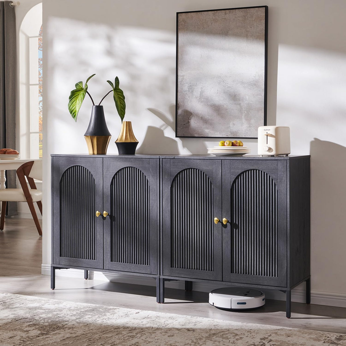 IFGET 34" Tall Modern Arched Sideboard Buffet Cabinet with Storage, Brown