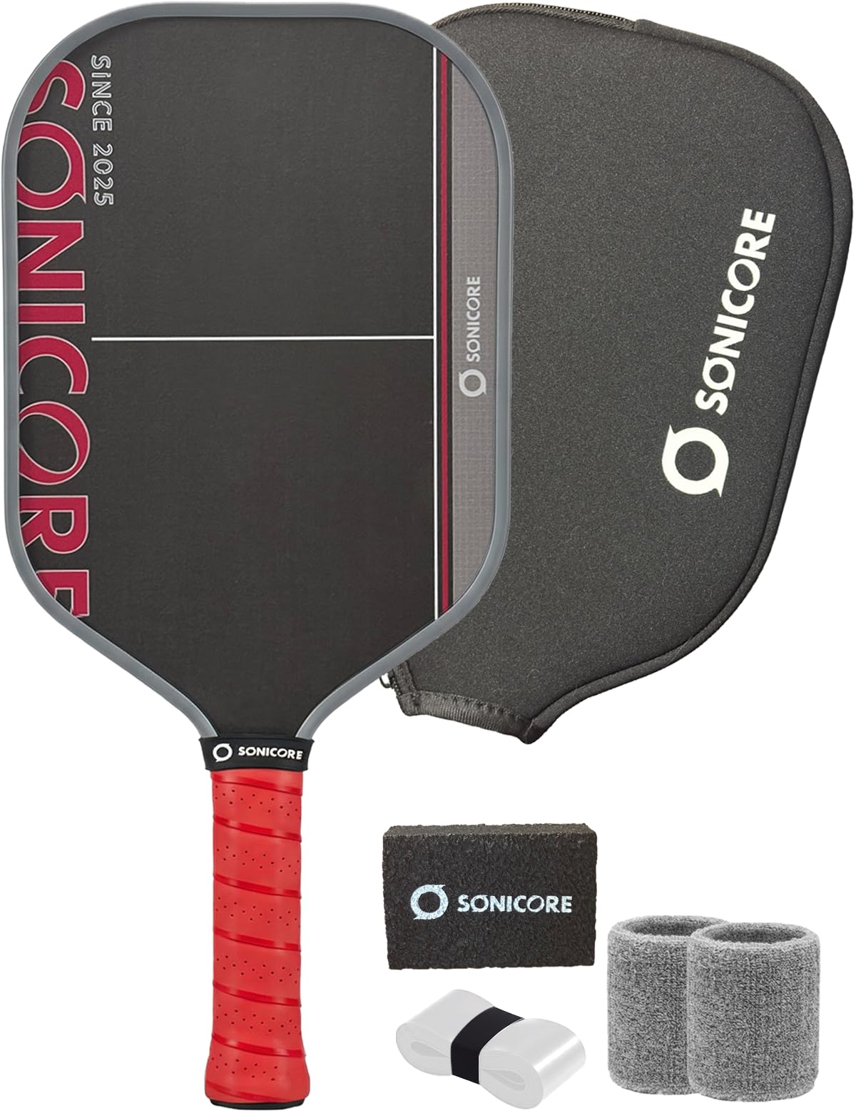 SONICORE Pickleball Paddles Set of 2, Carbon Fiber 16mm, 4 Balls & Bag