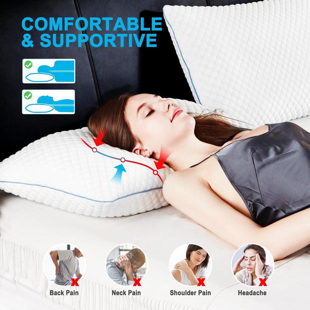 Cooling Shredded Memory Foam Bed Pillows, Queen Size, Set of 4, 20 x 30 in