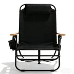 2 Pack Premium 5-Position Reclining Camping Chair - Portable Folding Lightweight Outdoor Chair with Wooden Armrests, Headrest & Pockets, 350lbs Heavy Duty for Beach, Patio, Backyard, Black