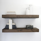 Urbandi Modern Floating Shelves 3 Inches Thick for Wall, Wide Shelves for Kitchen, Living Room, Bedroom, and Bathroom, Natural Pine Wood, Rustic Wooden Shelf, (Set of 2) (Aged Oak, 24Lx3Hx8D)