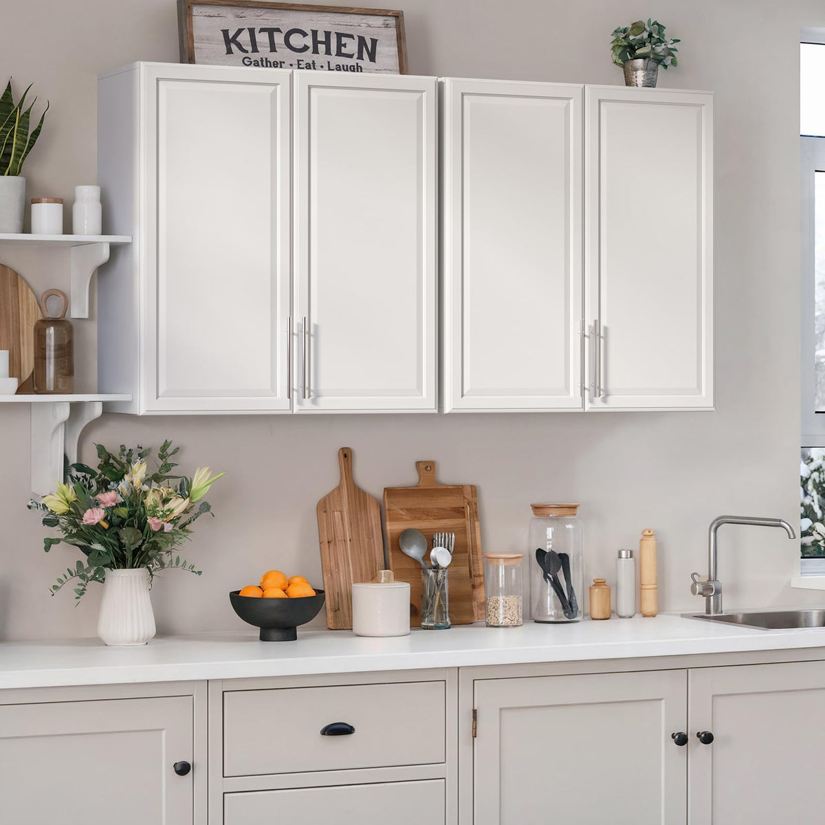 NEWOWNDS Laundry Room Cabinet 30’’x12’’x32’’, Kitchen Cabinet Wall Cabinets with Adjustable Shelves, Wall Cabinet Storage, Utility Cabinets for Laundry Room, White Wall Cabinet with Shaker Door, White