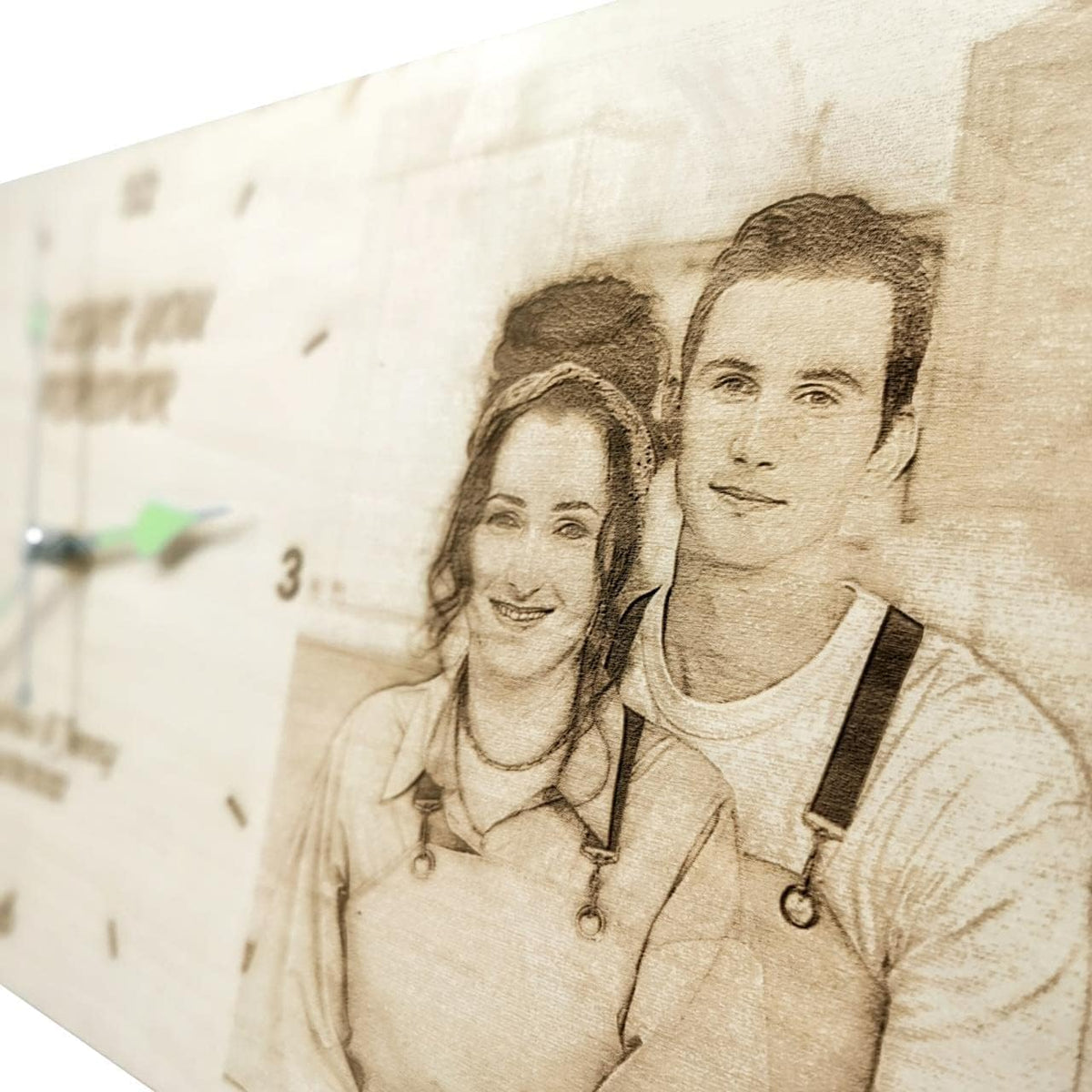 Large Personalized Wooden Clock - Customizable with Photos and Text, Battery Operated