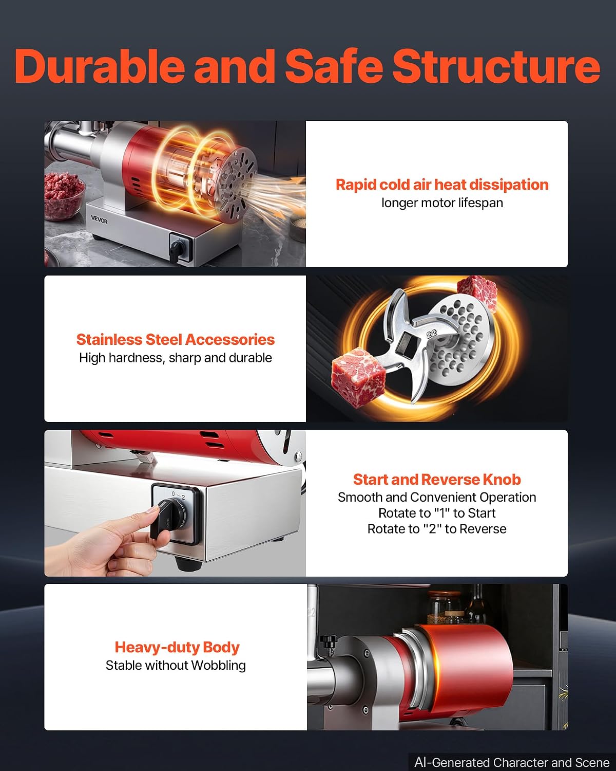 VEVOR, 661 Lbs/Hour800 W Machine, 1.5 HP Electric Mincer with 2 Grinding Plates, Sausage Kit Set Meat Grinder Heavy Duty, Home Kitchen & Commercial Use Red, 800 W