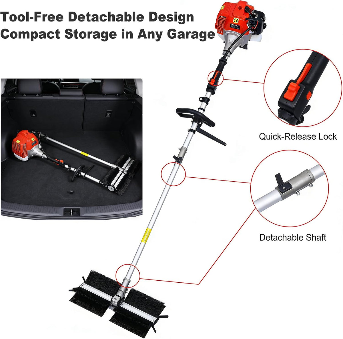 Gas Snow Sweeper Gasoline Powered – 52CC 2-Stroke Engine Walk-Behind Power Broom, 24" Clearing Height Paddle Sweeper for Driveway, Gravel, Lawn & Garden (EPA)