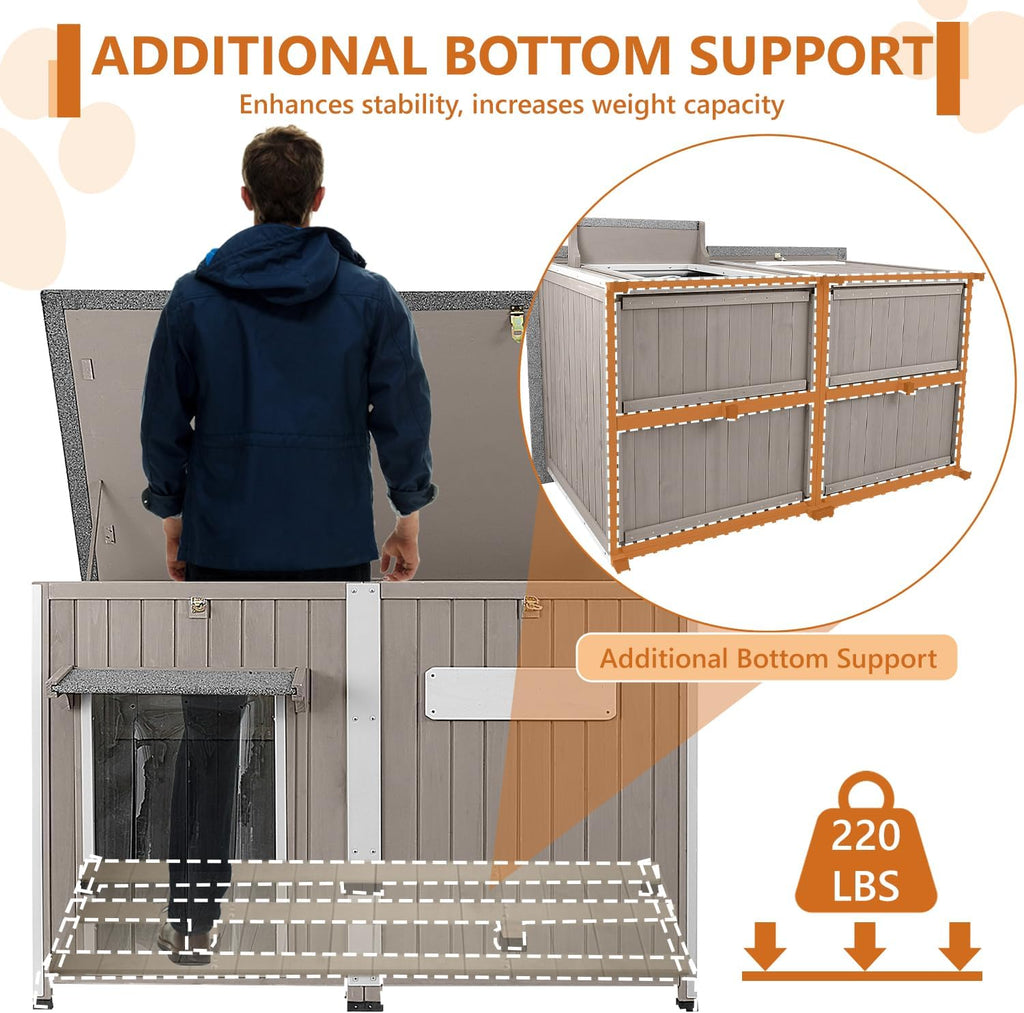 Ketive 55" Extra XL Wooden Outdoor Dog House with Iron Frame for Large Dogs