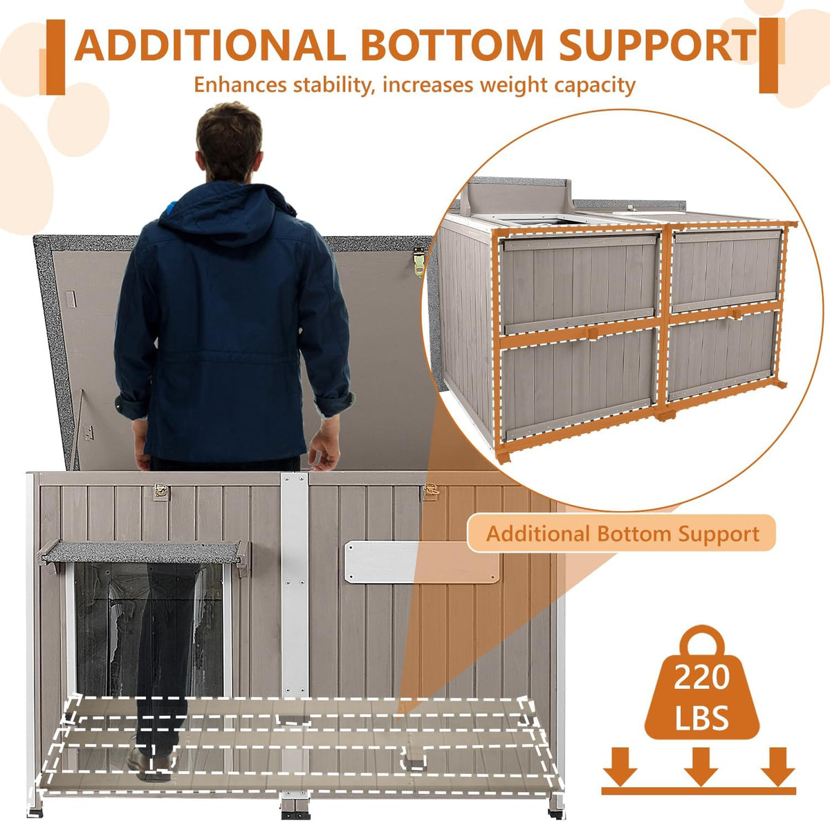 Ketive 55" Extra XL Wooden Outdoor Dog House with Iron Frame for Large Dogs