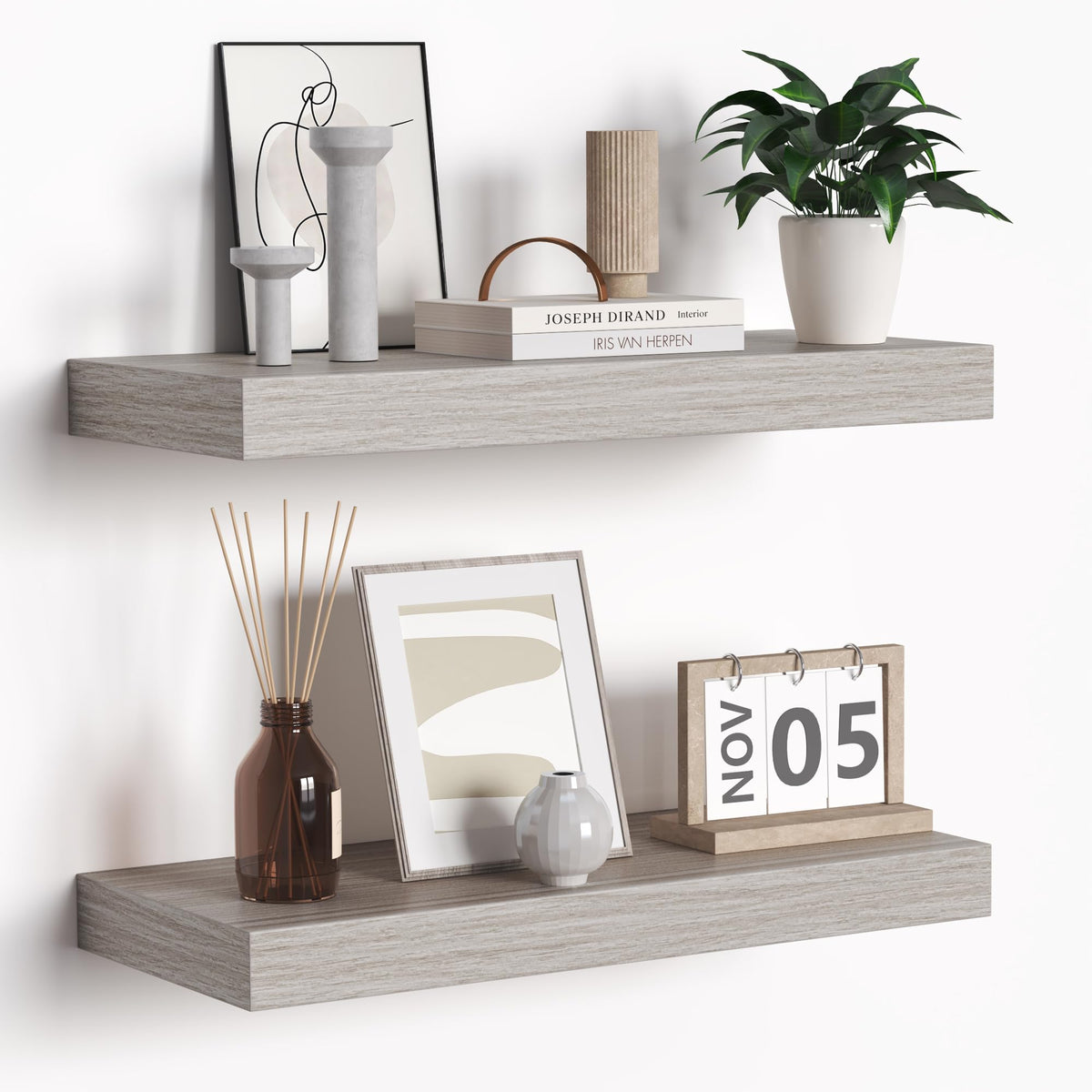 Fun Memories Floating Shelves - 2 Pack 12 Inch Rustic Wooden Wall Shelves - Extra Deeper & Thicker Wall Mounted Storage Shelf for Living Room, Kitchen, Farmhouse - 36" W x 12" D x 1.8" H - Brown