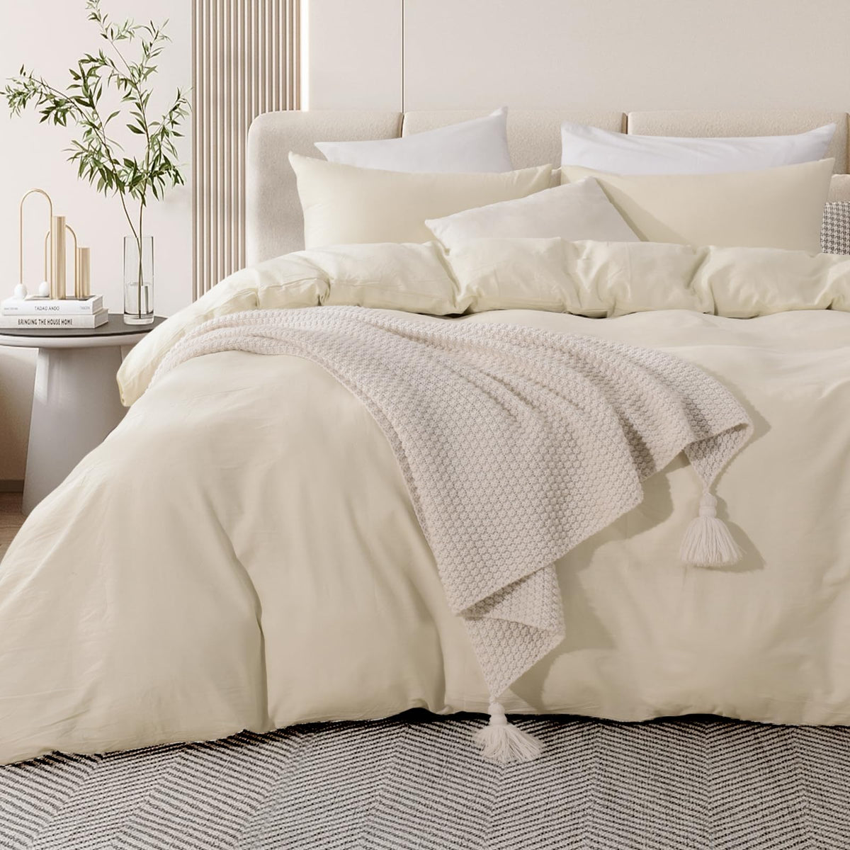 NEXHOME PRO Duvet Cover Set Queen Size Linen Look Textured 100% Washed Cotton Duvet Cover Burgundy Dark Red 3 Pieces Bedding Set with Zipper Closure,Breathable, Soft Organic Natural(No Comforter)