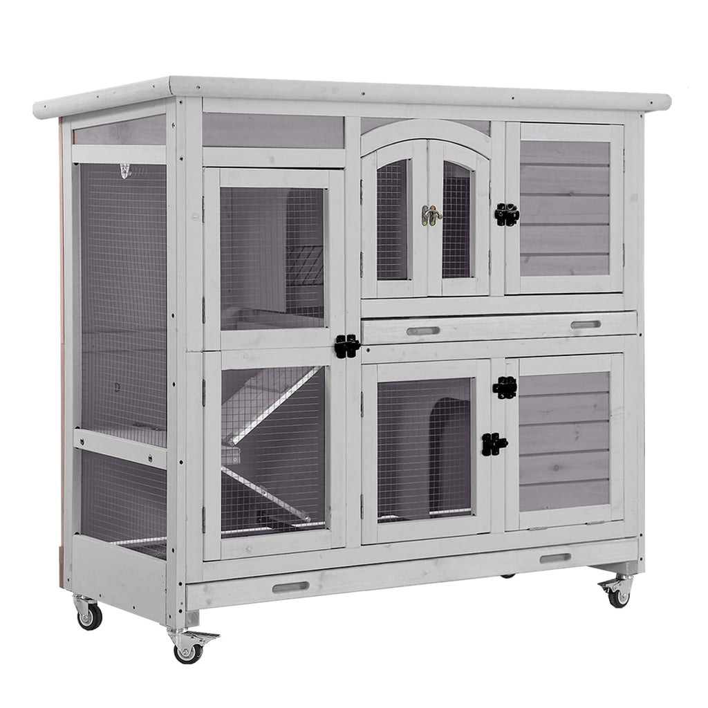 Aivituvin Rabbit Hutch Indoor Bunny Cage Outdoor 2 Story Pet House Guinea Pig Cage on Wheels 36" L