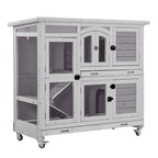 Aivituvin Rabbit Hutch Indoor Bunny Cage Outdoor 2 Story Pet House Guinea Pig Cage on Wheels 36" L