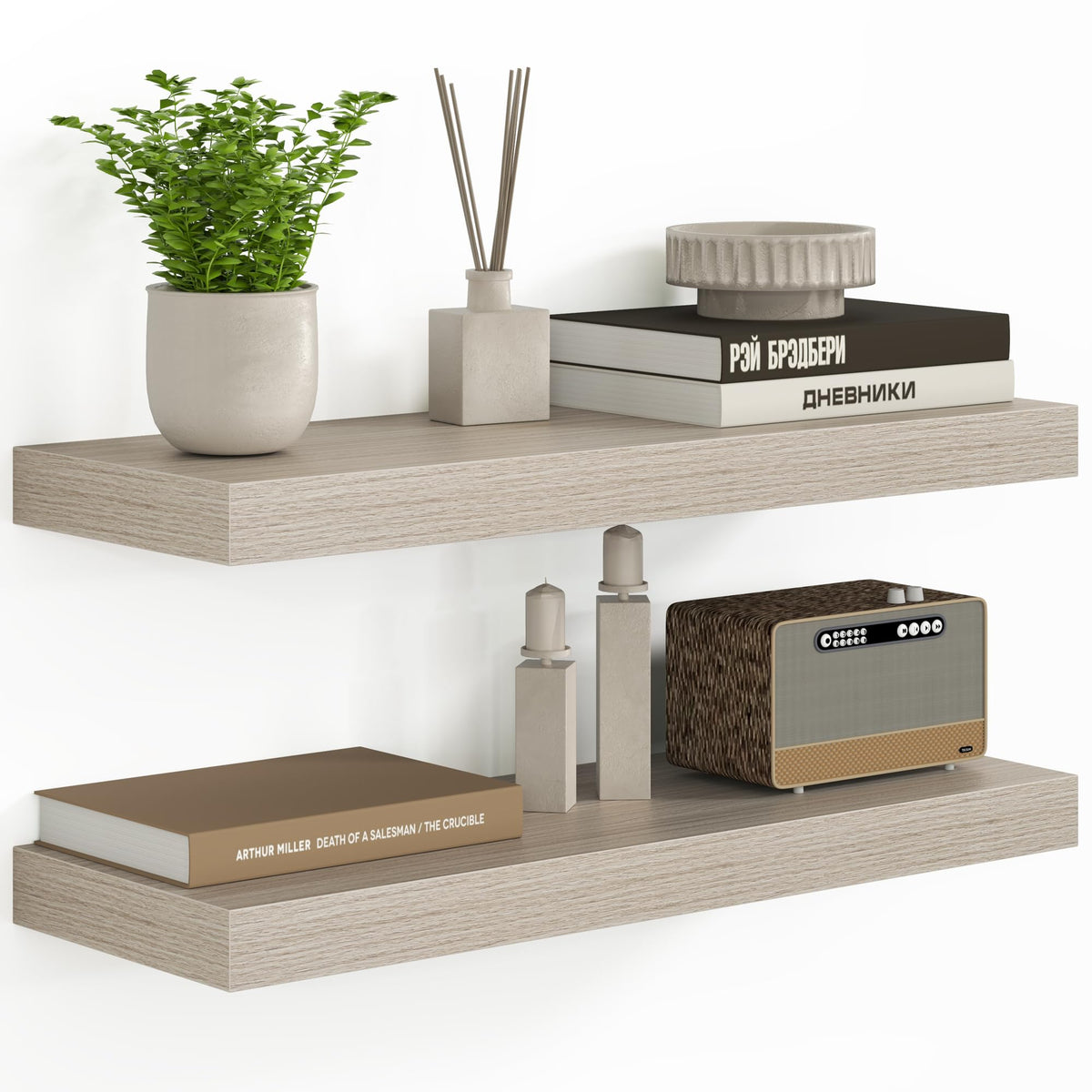 Fun Memories Floating Shelves - 2 Pack 12 Inch Rustic Wooden Wall Shelves - Extra Deeper & Thicker Wall Mounted Storage Shelf for Living Room, Kitchen, Farmhouse - 36" W x 12" D x 1.8" H - Brown