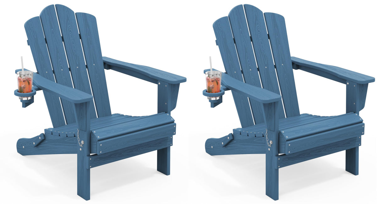 KINGYES Folding Adirondack Chair Set of 4 with Cup Holder, Navy
