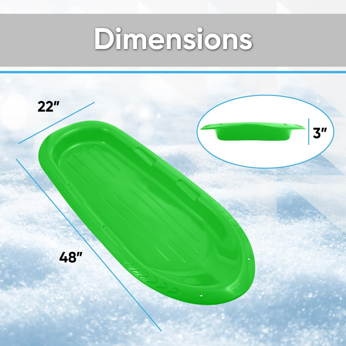 Superio Toboggan Snow Sleds for Kids and Adults, 2 Pack Heavy Duty Plastic Sliders with Handles and Hole for Pull Ropes- Kid and Adult Winter Fun