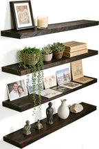 48 Inch Rustic Wood Floating Shelves Farmhouse Wooden Wall Shelves for Bathroom Bedroom Living Room Kitchen Office Set of 4 Light Brown