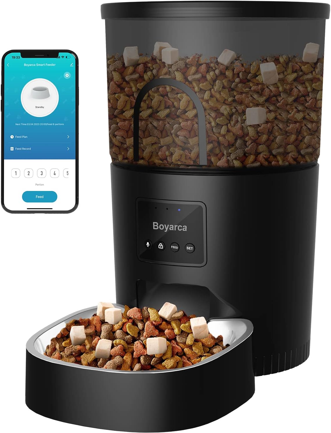 Boyarca Manual Operation Automatic Pet Feeder, Automatic Dog Feeder with Desiccant Bag Automatic Cat Feeders 3L Pet Dry Food Dispenser for Multiple Or Single Cats and Small Dogs
