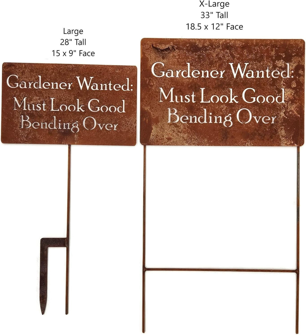 Funny Garden Stake 20 to 33 Inches Tall (Gardener Wanted, XL 33" Tall)