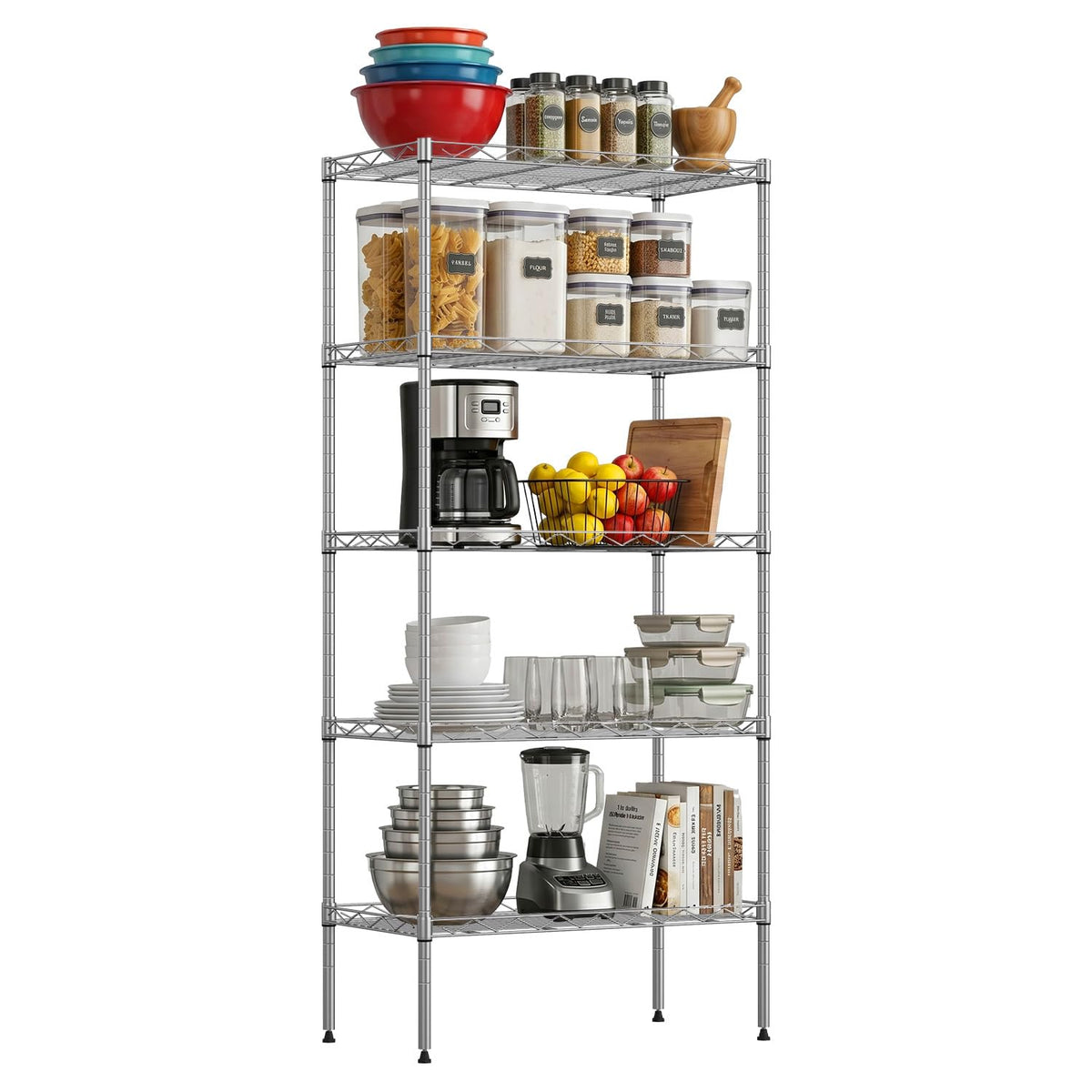 FDW | 6-Tier Wire Shelf with Wheels | 45" x 18" x 82" | Chrome
