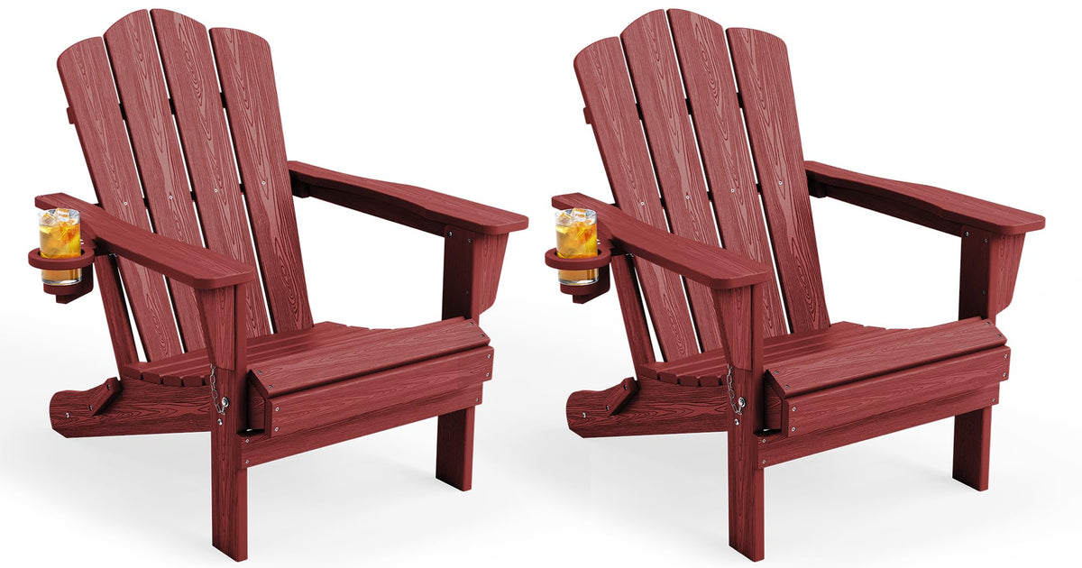 KINGYES Folding Adirondack Chair Set of 4 with Cup Holder, Navy