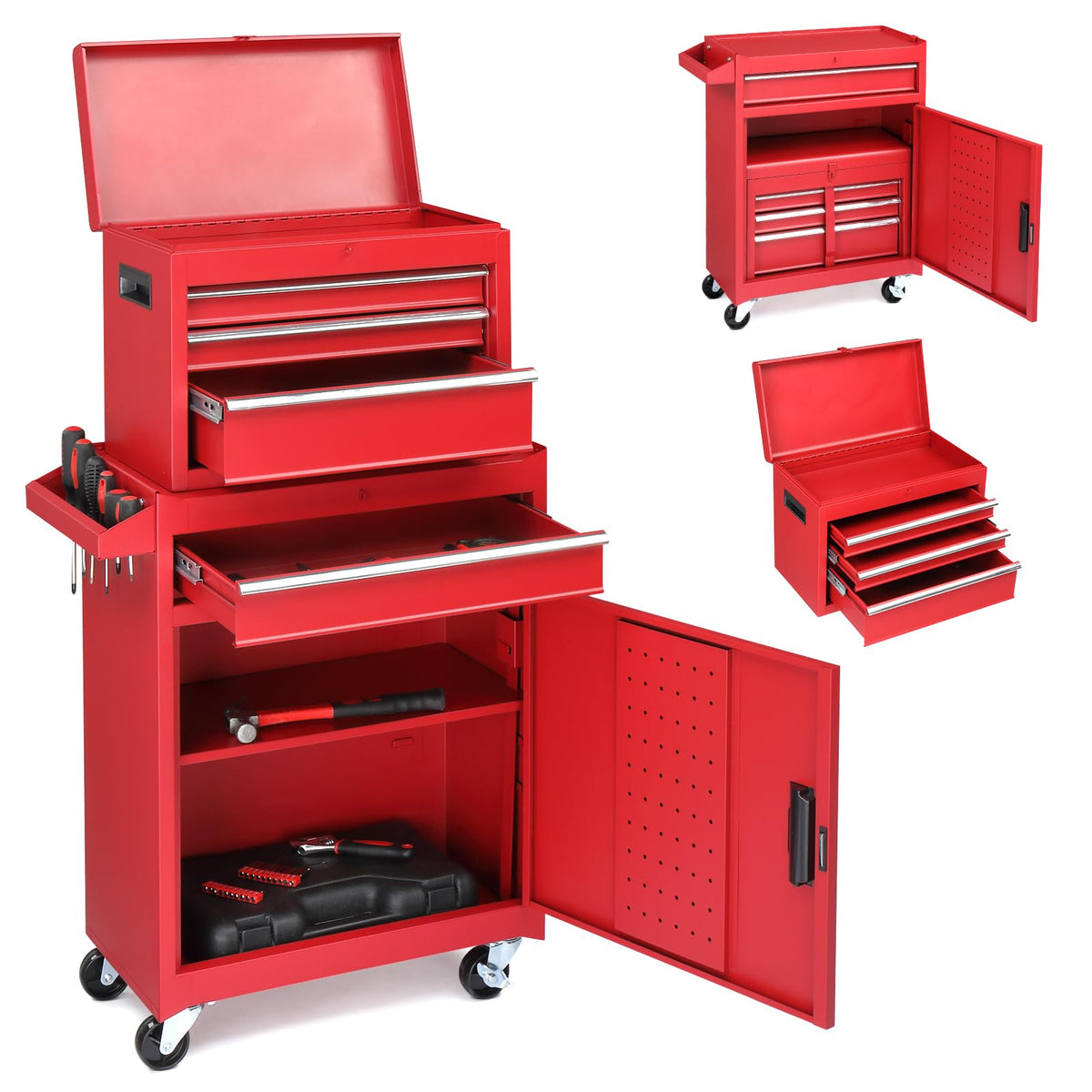 Winado 4-Drawer Rolling Tool Chest, 2-in-1 Large Storage Toolbox, Black