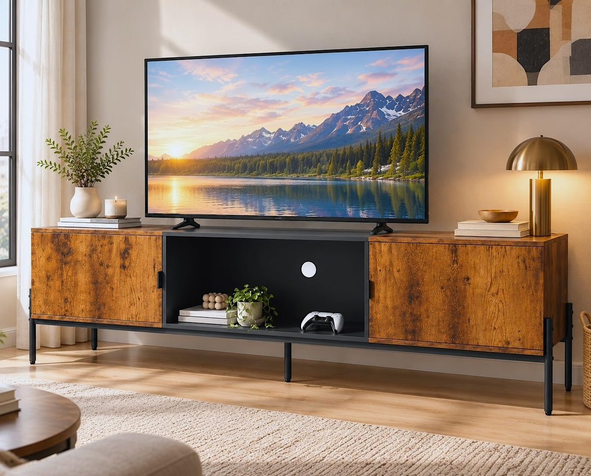 WLIVE 58" TV Stand for 65 Inch TVs, Black Media Console with Metal Legs