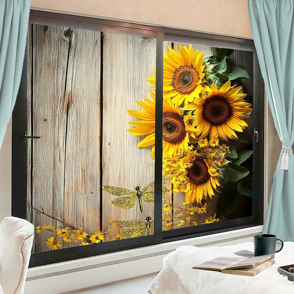Modern Beautiful Sunflower Window Privacy Film 31.5Wx55.1L inch x 2pcs