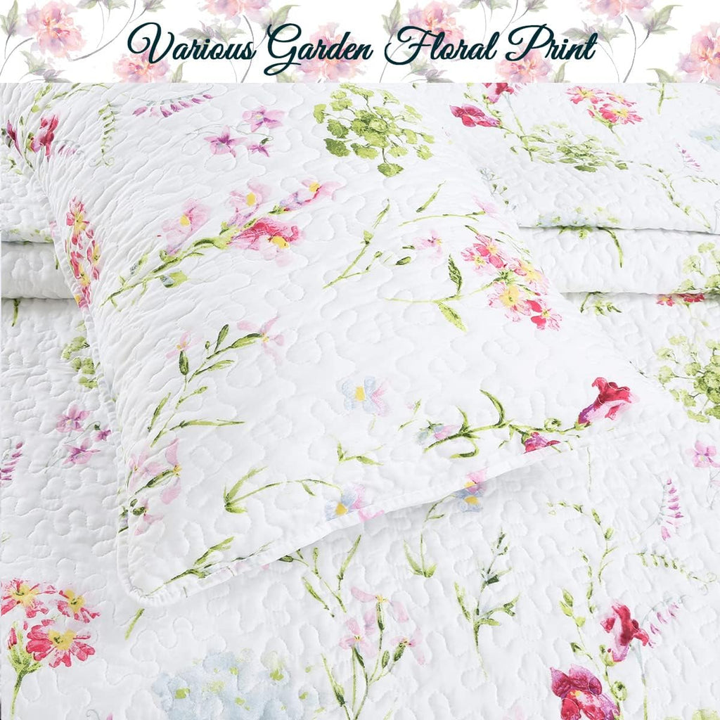 Cozy Line Home Fashions Light Pink Blue Flower Bloom Floral Garden Reversible Quilt Bedding Set, Coverlet Bedspread Lightweight for All Seasons (Carlotta, King - 6 Piece)