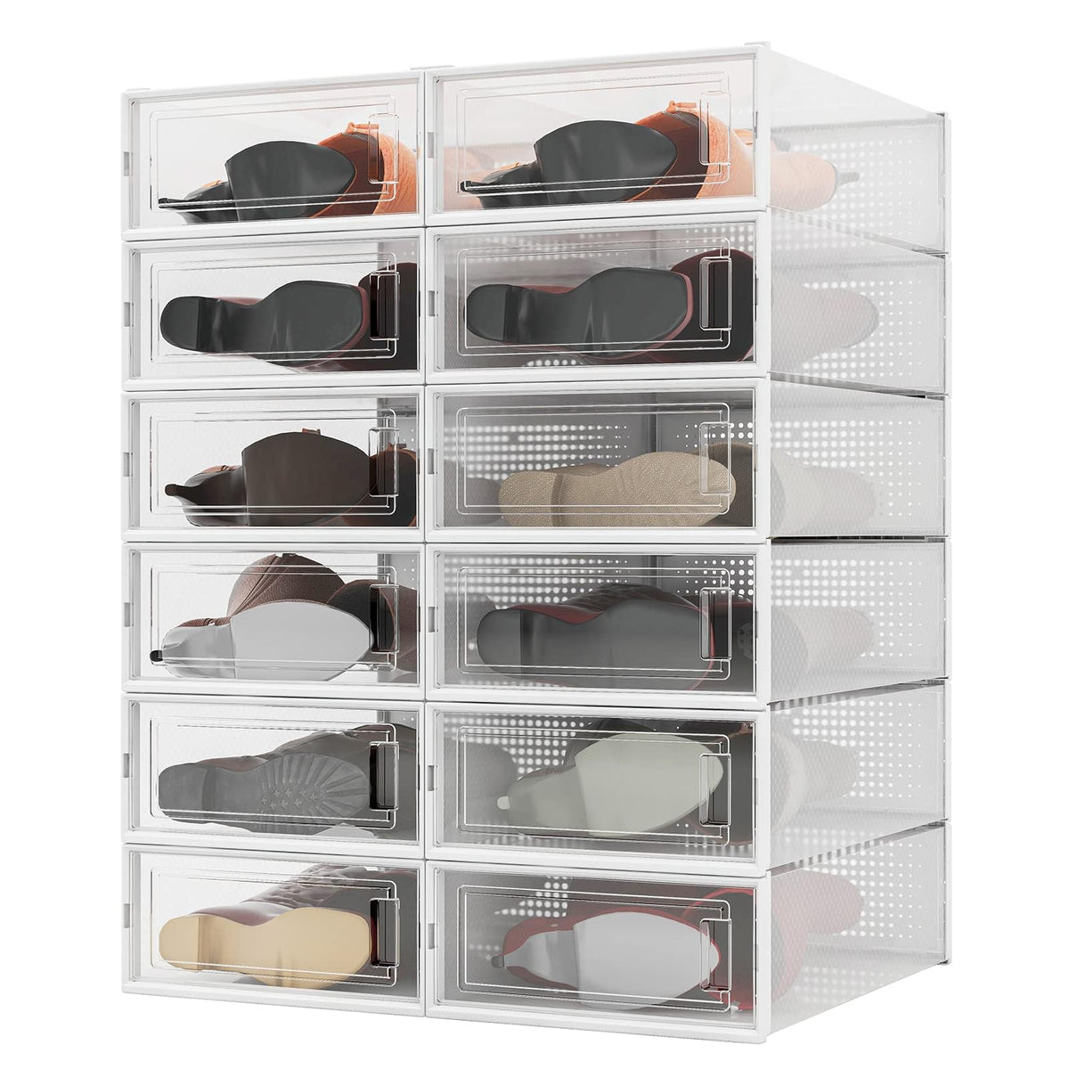 8-Piece Boot and Shoe Storage Box, Stackable Clear Plastic Shoe Box, Space-Saving Shoe Organizer for Boots, Sneakers, and High Heels, Clear