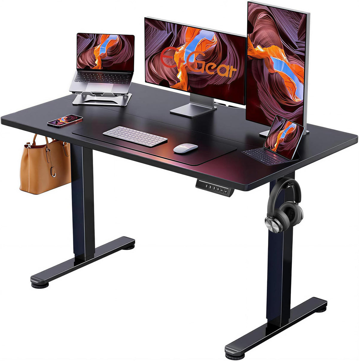 ErGear Height Adjustable Electric Standing Desk, 48 x 24 Inches Sit Stand up Desk, Memory Computer Home Office Desk, Vintage Brown