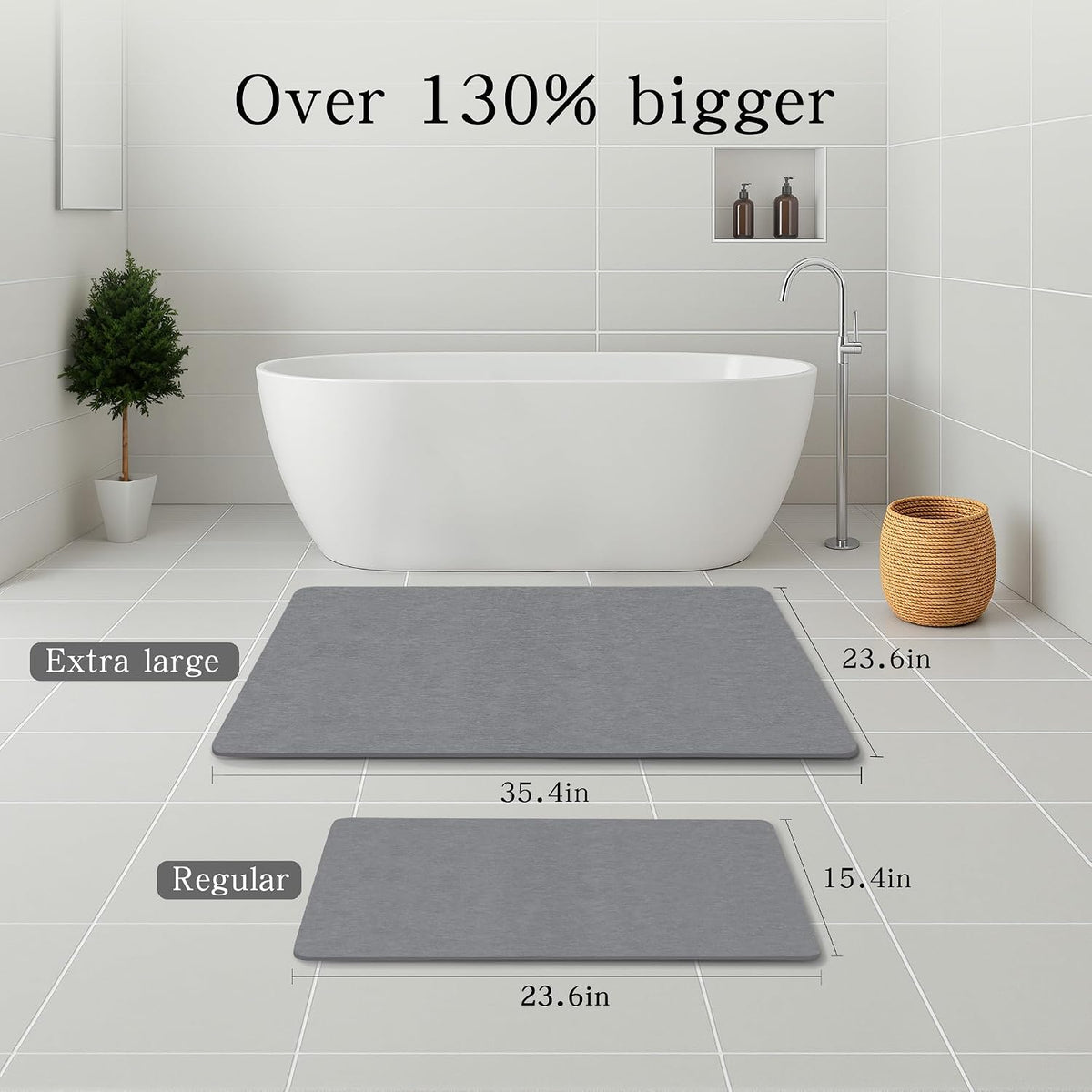 THMINS Extra Large Stone Bath Mat, 36''x24'' Stone Shower Mat