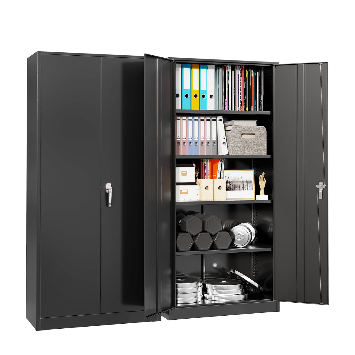 Bonusall 72" Metal Garage Storage Cabinet - 900lbs Heavy Duty Steel Cabinet with 3-Point Locking System & 4 Adjustable Shelves, Lockable Tall Storage for Garage, Office, Warehouse - Black & Red